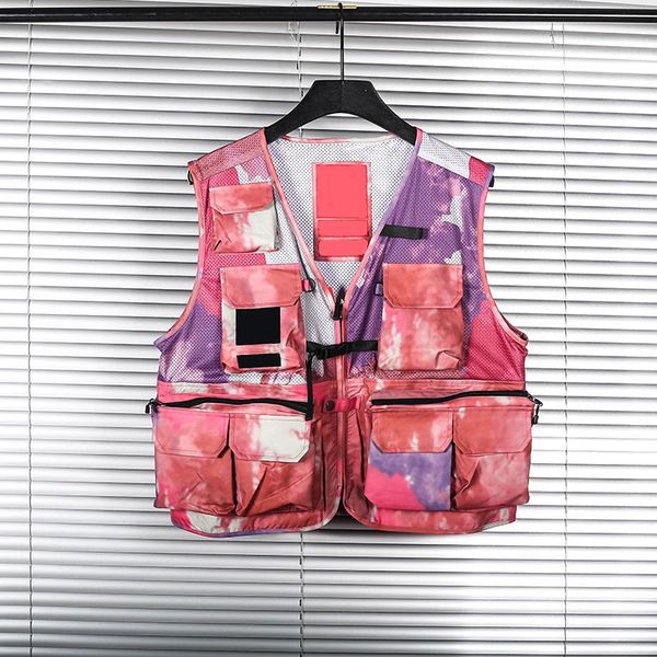 

2021 mens vest classic fashion brand vest hip-hop jacket summer high collar ykk zipper multi pocket tooling camouflage coat, Black;white