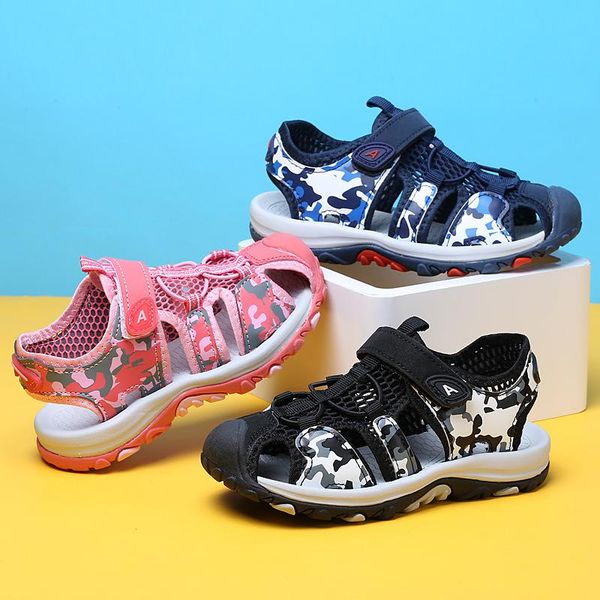 

sandals children shoes 2021 summer fashionable and comfortable camouflage breathable for girls beach boy's sport, Black;red