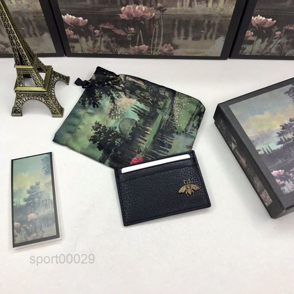 

quality black genuinel leather with gold bee mens card holder with box s s wallet womens wallet purse credit card holder 2, Brown;gray