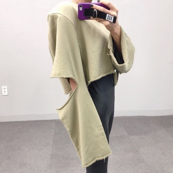 

galcaur streetwear hollow out sweatshirt for women o neck long sleeve female sweatshirts autumn oversized fashion new 201203, Black