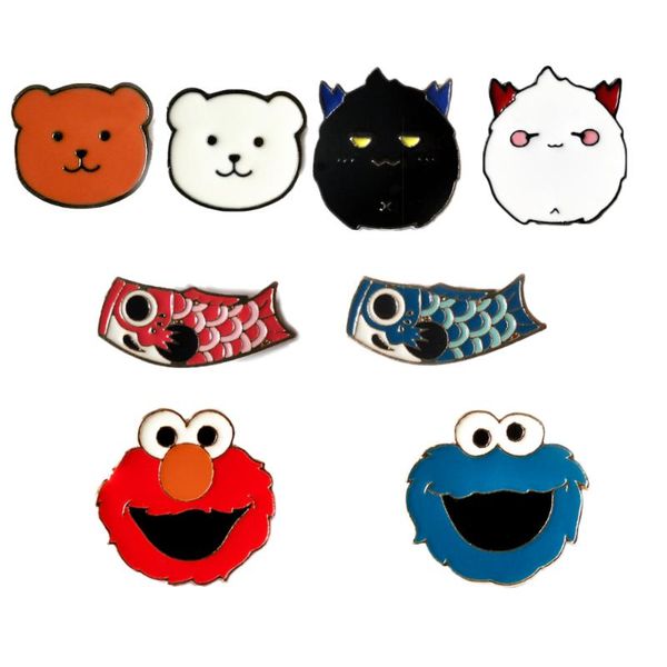 

2pcs/set fashion enamel brooch cute devil fish bear mix badge lapel pins for backpacks jewelry gift hat coat accessories, Gray