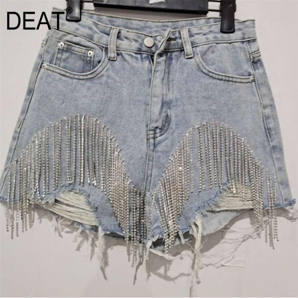 

deat spring autumn fashion tide denim short women high street rhinestone sequins hole tassel fit wild clothing ae323 210306, White;black