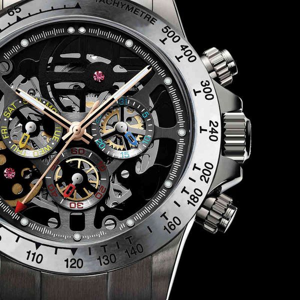 

haiqin design skeleton gentlemen mechanical watches luxury automatic men sports waterproof polar watch reloj hombres 2021, Slivery;brown