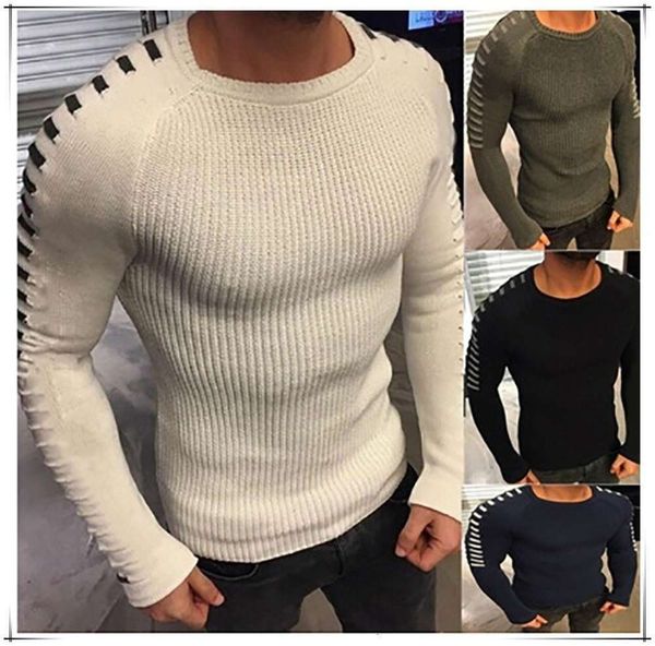 

2021 new autumn and winter men's slim long sleeve round neck sweater top, White;black