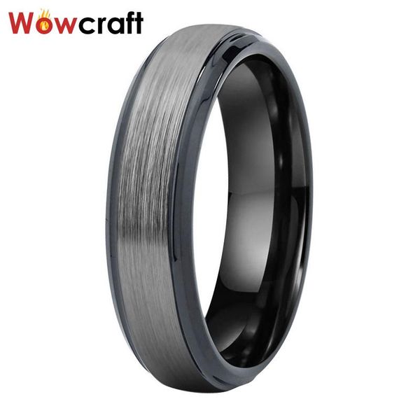 

wedding rings 6mm mens tungsten ring brushed finish black plated with stepped beveled edges engagement band comfort fit, Slivery;golden