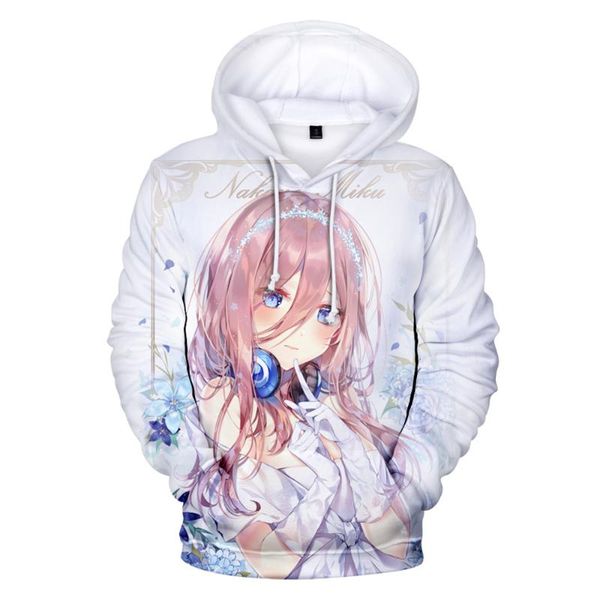 

men's hoodies & sweatshirts 3d anime cute nakano miku the quintessential quintuplets men woman hooded casual boy girl kids clothing, Black