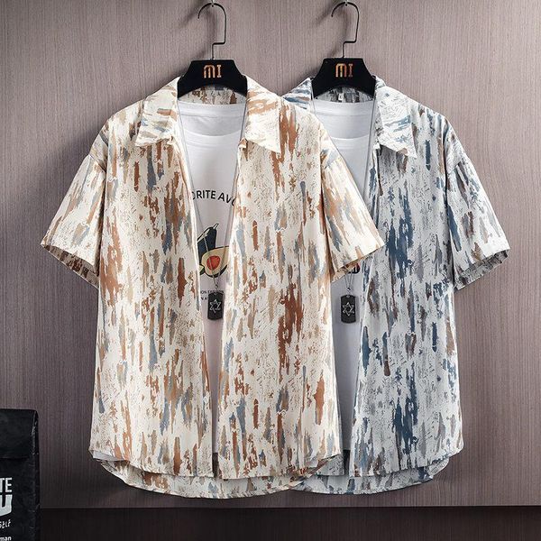 

men's casual shirts shirt summer short sleeve large size ice silk print thin style streetwear sport tidal current college, White;black