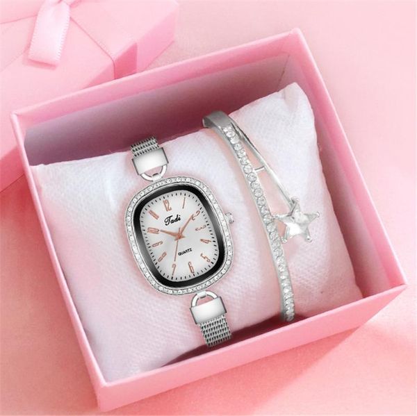 

wristwatches women silver mesh belt bracelet watches set luxury spuer thin rhinestone quartz watch for gift clock relogio feminino, Slivery;brown