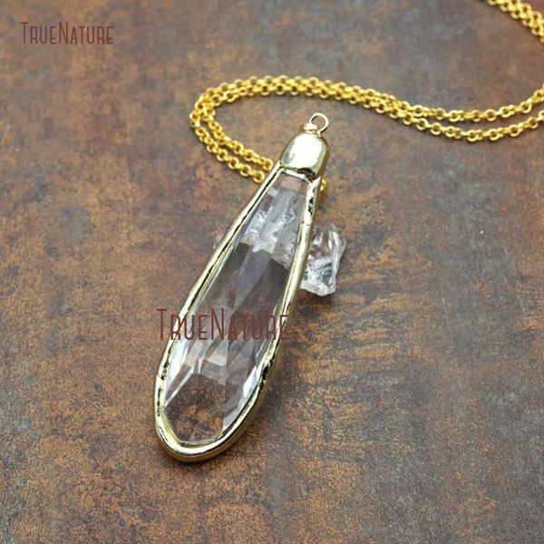 

pendant necklaces pure gold color necklace jewelry wholesale water drop crystal faceted glass simple design copper chains in 18 inch nm11344, Silver