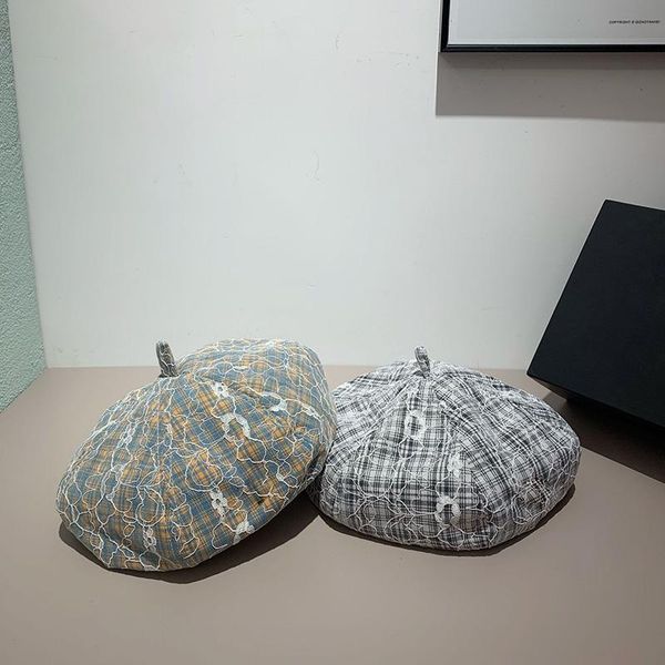 

berets autumn fashion lace flowers model design solid beret cap women leisure painter hat outdoor peaky blinders chapeu feminino, Blue;gray