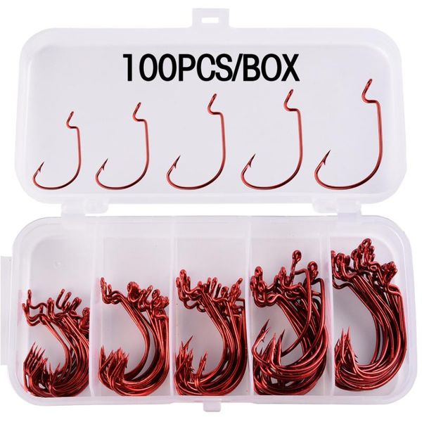 

fishing hooks 100pcs hook carbon steel wide crank offset fishhook for soft lure bass barbed carp tackle worm