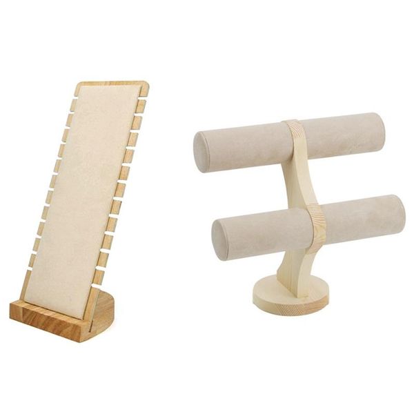 

jewelry pouches, bags 2 pcs wooden display stand organizer, 10 x 26cm & 24.5 24 10cm, Pink;blue