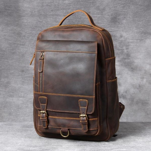 

backpack large capacity crazy horse cow leather male college student teenage school mountaineering multifunction