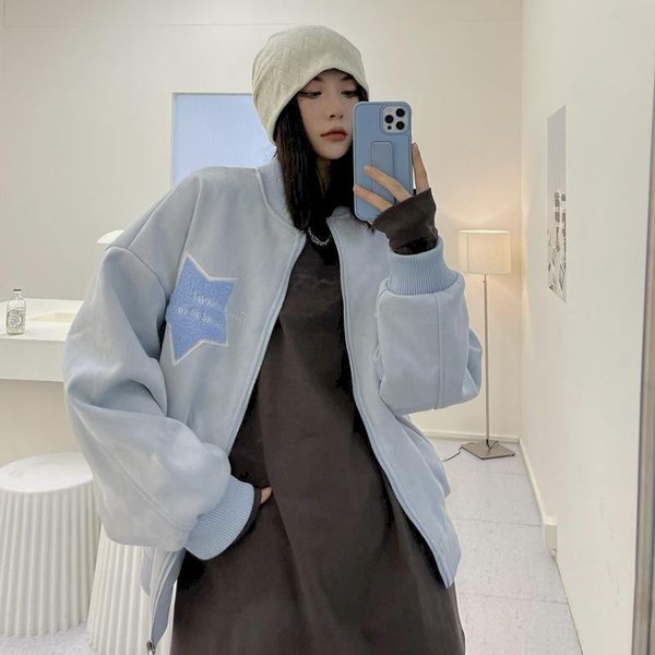 

women's jackets harajuku baseball jacket autumn embroidery bomber trend men women loose hip-hop couple female stitching fashion clothes, Black;brown