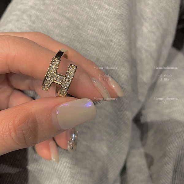 

ring copper plated real gold diamond inlaid letter open fashion design index finger red temperament female, Silver