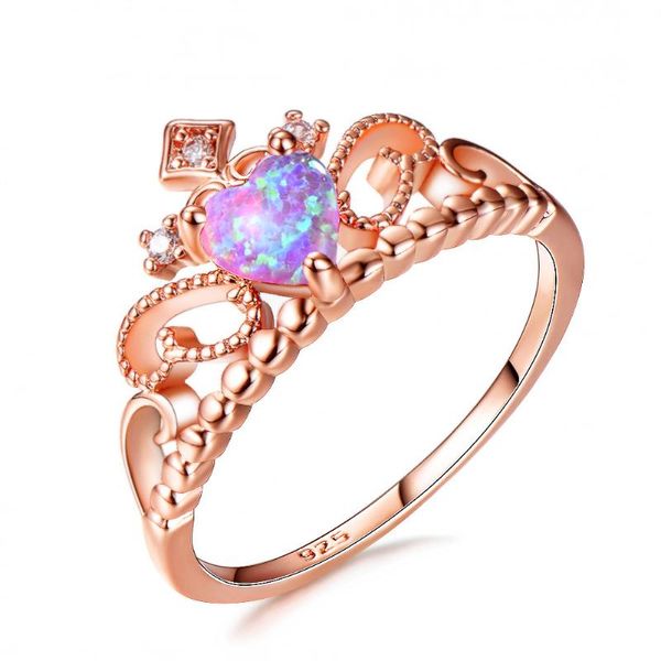 

cluster rings sweet queen crown three colors size6-10 rose gold heart cut ring fire opal cz for women wedding, Golden;silver