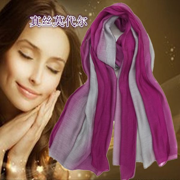 

creative elegant women's comfortable shawl gradient modal silk summer travel sunscreen scarf, Blue;gray