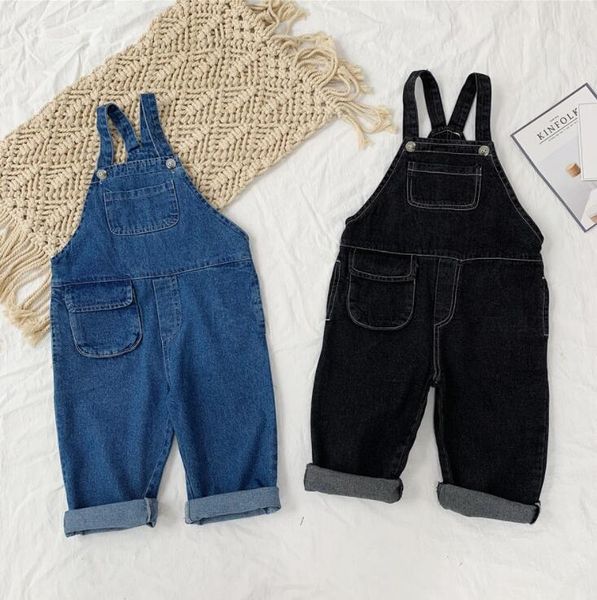 

jumpsuits 2021 stlye girls boys denim overalls spring cotton fashion kids pants 2-7t qs919, Blue