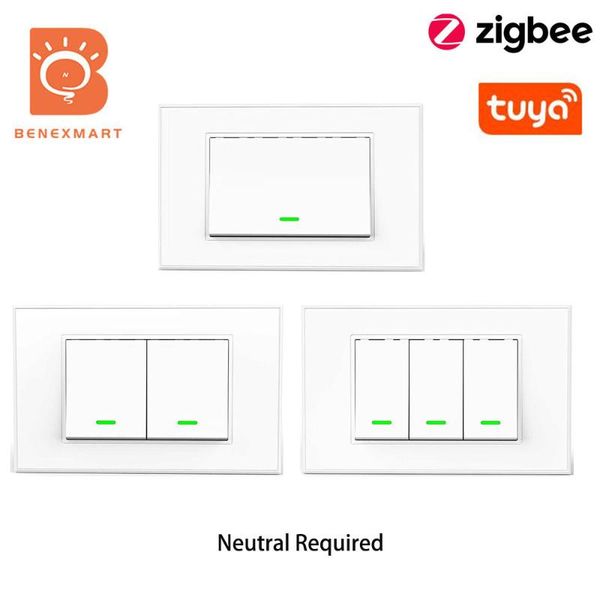 

smart home control benexmart zigbee light switch neutral required push button interrupter 1 2 3 gang tuya alexa smartthings remote