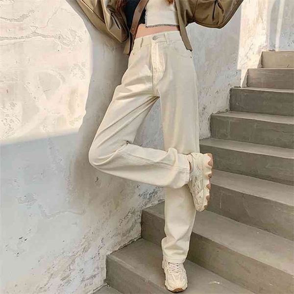 

spring women jeans straight trousers vintage high waist all-match loose denim pants retro full-length 210708, Blue