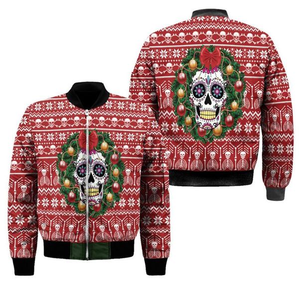 

men's jackets christmas winter fashion mens bomber jacket santa skull 3d printing thick pocket zip coat casual warm zipper fx-01, Black;brown