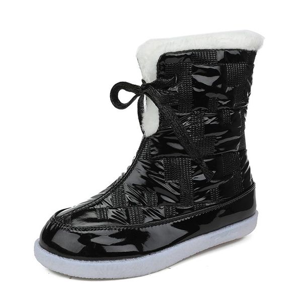 

boots winter snow women's shoes thick plush pu leather waterproof high woman shoe, Black