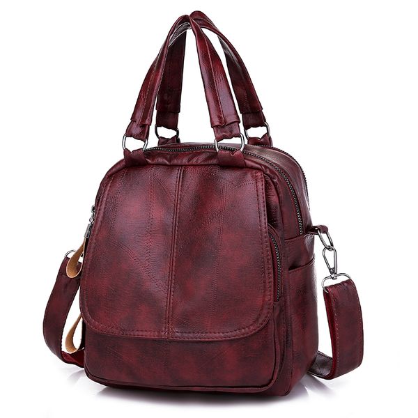 

woman's backpack solid color pu leather casual girl's school bag multi-function small shoulder bag exquisite backpack 210303