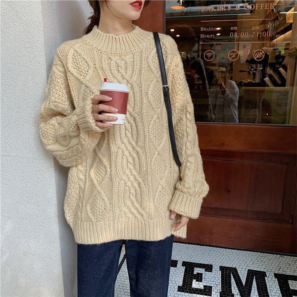 

2021 new 4 colors women spring o-neck sweater casual female solid color knitted pullovers loose fit knitwear ladies hsu9, White;black