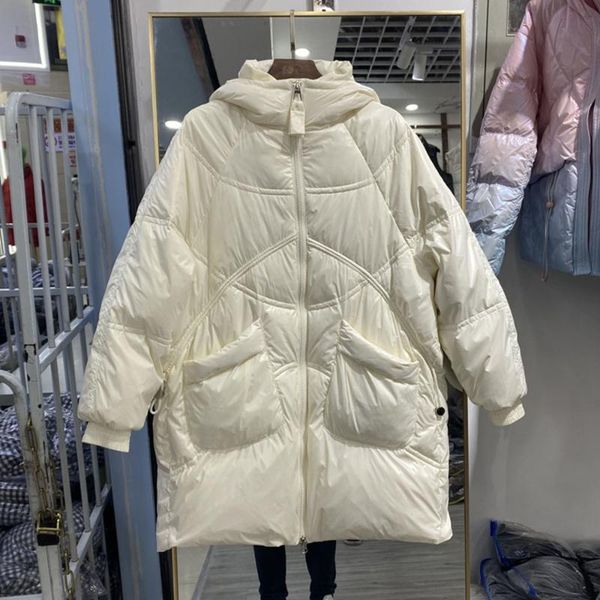 

women's down & parkas women winter hooded coat warm thicken white duck jacket parka female casual oversize long outwears, Black