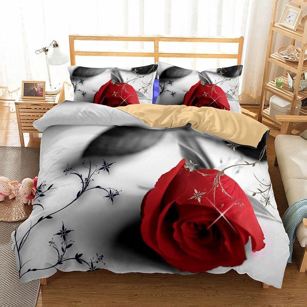 

bedding sets bed sheet duvet cover pillow case 3pcs super king size bedding sets 3d digital printing red rose home textile