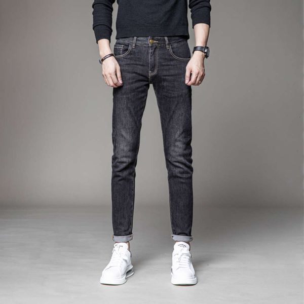 

jeans autumn and winter korean fashion brand decoration body small leg men's casual black long pants elastic, Blue