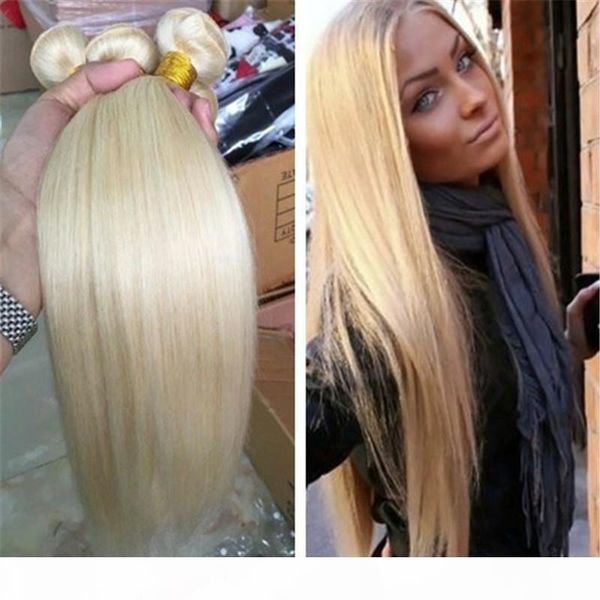 

grade 9a platinum bleach blonde hair straight blonde color 613 peruvian human hair weave bundles can dye, Black