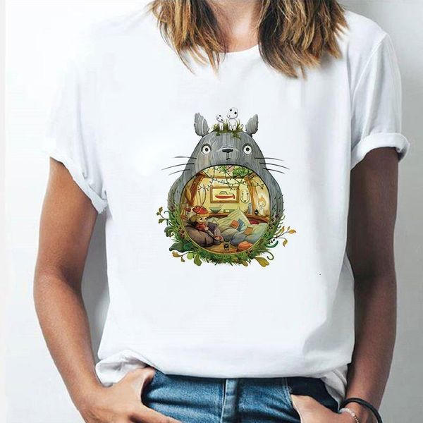 

women t shirt summer short sleeve stuido ghibli graphic tees for girls femme harajuku t-shirts women clothes, White
