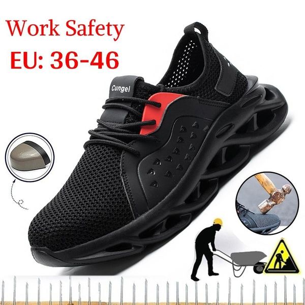 

boots steel toe safety shoes work breathable hiking waterproof, Black