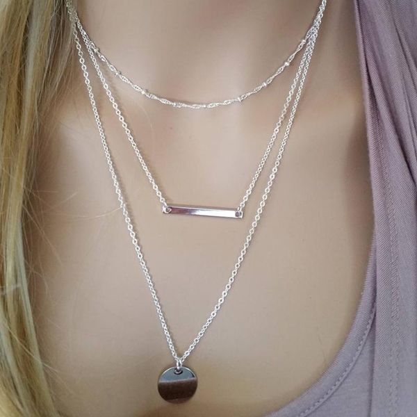 

pendant necklaces stainless steel layered necklace, thin multi-strand neck, Silver
