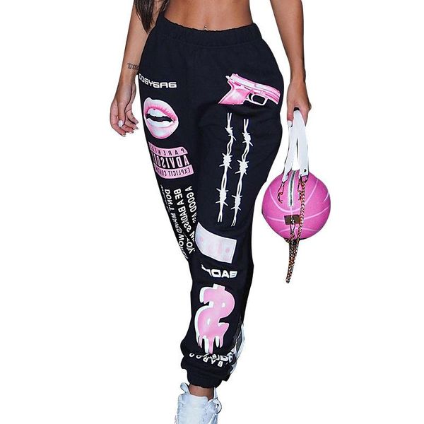 

women's pants & capris 2021 hip-hop graphic print sweatpants women joggers trousers y2k harajuku high waist loose streetwear sport fema, Black;white