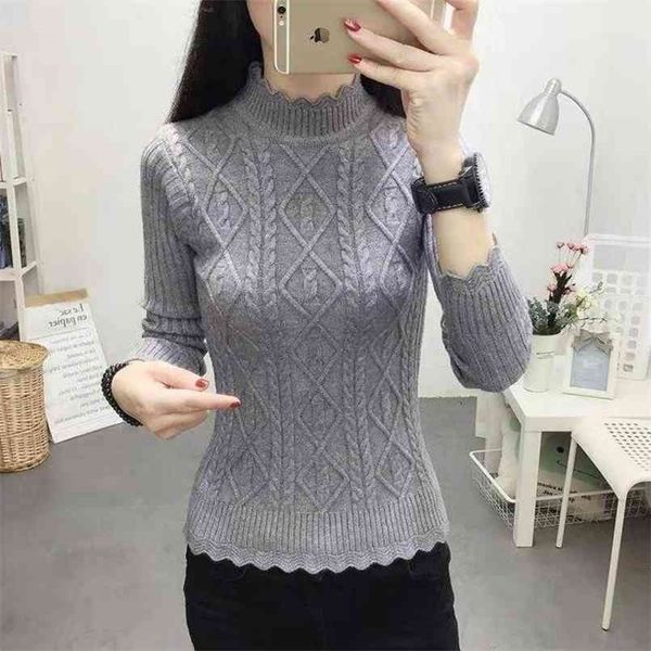 

korean fashion women's sweater pull femme elegant half turtleneck knitted solid color twist pullovers basic jerseys female 210917, White;black