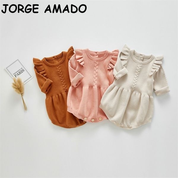 

baby girls bodysuits born knitted cotton flare sleeve long romper overalls girl clothes 0-3y e93036 210610, Blue