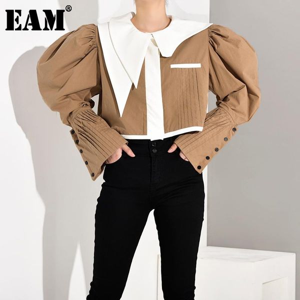 

women's jackets [eam] loose fit khaki pleated stitch short jacket lapel long sleeve women coat fashion tide spring autumn 2021 jy8510, Black;brown