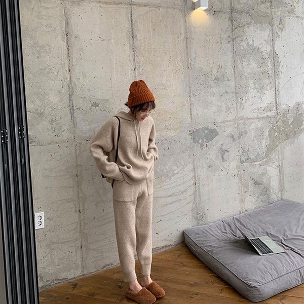 

mimi nu tui fried chicken is good female nine points turnip pants in loose hooded sweater knitting two suit qiu dong outfit, White