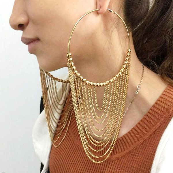 

dangle & chandelier cinkile arrival fashion long metal tassel drop earrings korean joker sweet large elegant multi-layer chain round, Silver