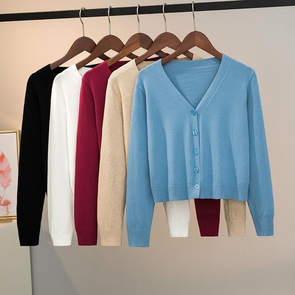 

women's knits & tees 2021 long sleeve v-neck sweater cardigan women spring autumn loose solid color button casual knitted jacket female, White