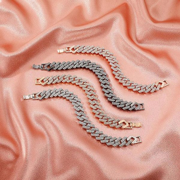 

link, chain luxury iced out cuban link bracelet for women men punk black gold silver color bling full rhinestone bracelets jewelry