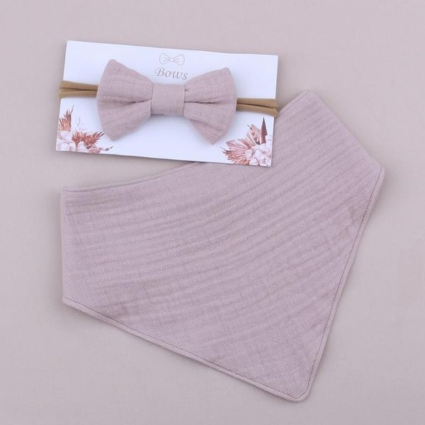 

hair accessories baby girls elastic bow headband saliva towel set born toddler bowknot band bib kit pure cotton solid color bandana d5qa, Slivery;white