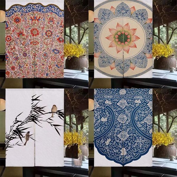 

curtain & drapes chinese bamboo leaf lotus cotton linen bedroom door household partition blackout decoration