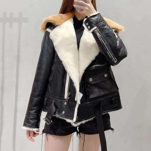 

women coat winter 2021 new moto & biker short clothes oversized collar natural real fur jacket double-faced full pelt fn0072, Black