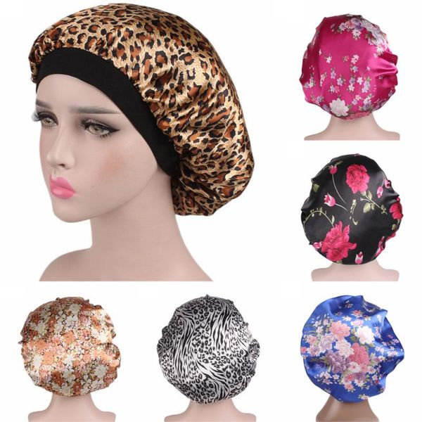 

beanie/skull caps sale head cover satin night sleep cap wide band adjustable elastic hat hair care bonnet women home floral casual d30, Blue;gray