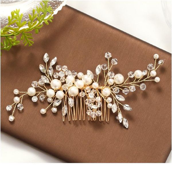 

trendy gold pearl crystal tiara wedding hair combs hair accessories for bridal headpiece women wedding hair jewelry acc qyldtx, Silver