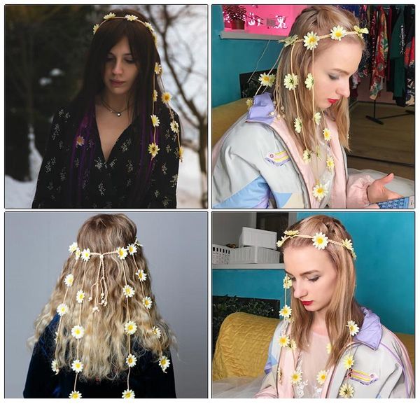 

haimeikang bohemian style flower crown headband women beach headwear chrysanthemum flowers hair bands wreath hair acc qylsvl