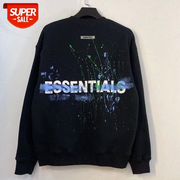 

fog flow double line letters splash ink graffiti printing essentials plus velvet round neck sweater #1p34, Black